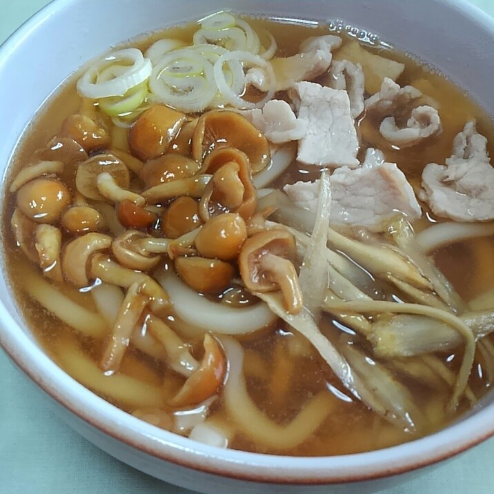 なめことゴボウと豚肉のうどん＊